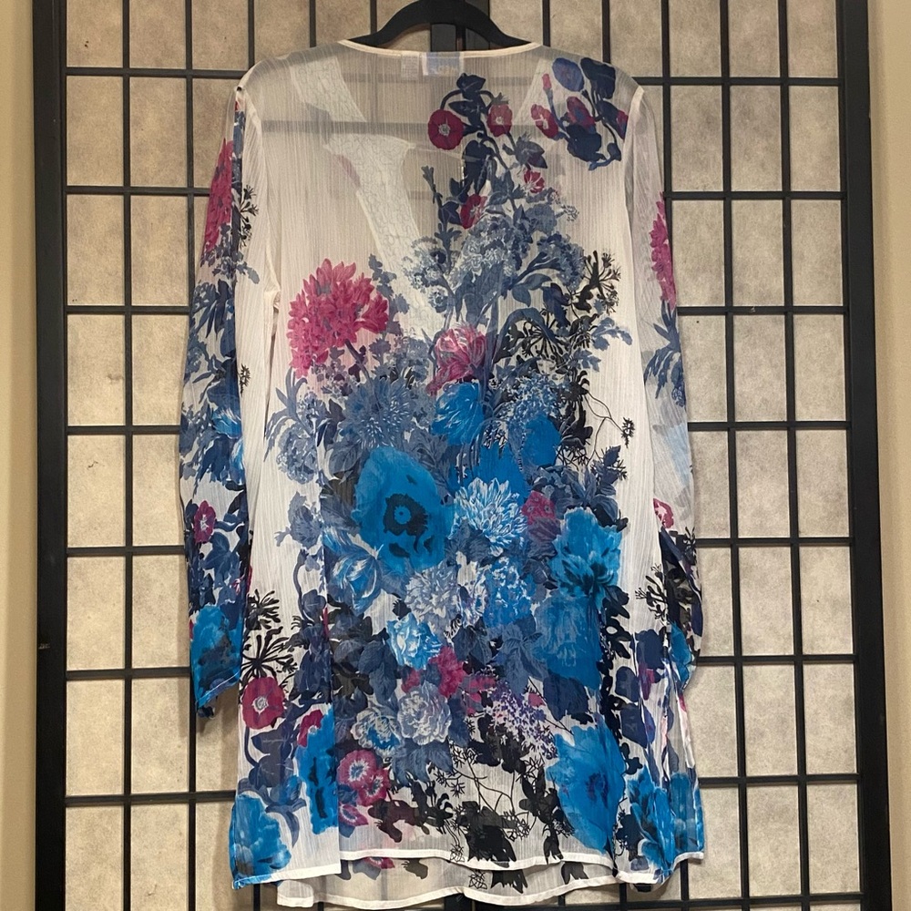 Floral Chiffon Sheer Pastel Colors Tunic Top Blouse Size XL - Picture 2 of 10
